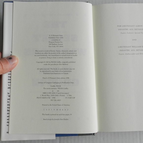 W.E.B. Griffin "The Secret Warriors" A Men At War hardcover Novel 1998 - Picture 4 of 4